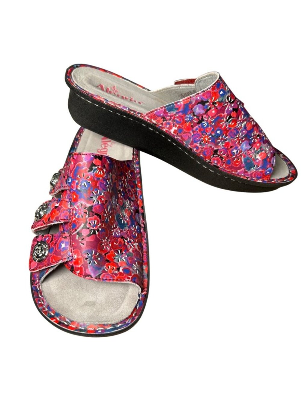 Alegria Pink Red Floral Open Toe Sandals Women's EU 40 Adjustable Straps Comfort